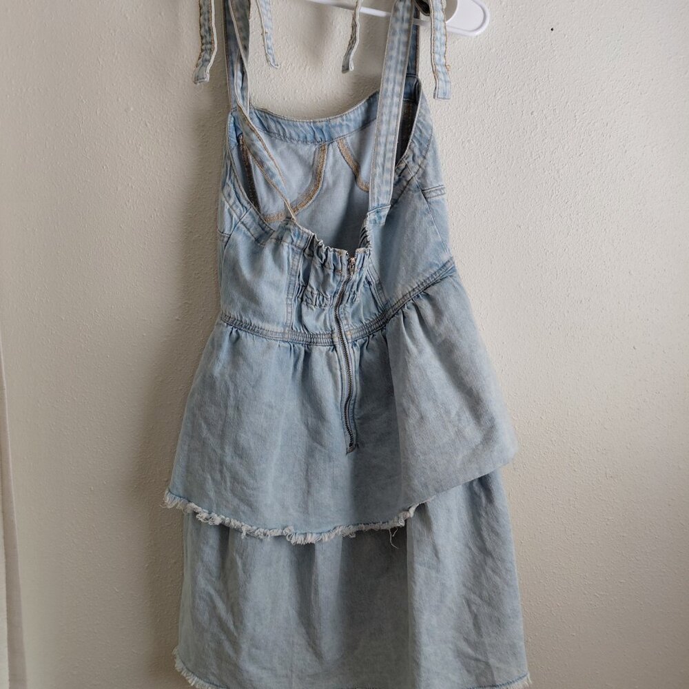 American Eagle Tiered Skirt Denim Dress Corset Y2K Western 80s Prairie Small - Picture 5 of 10